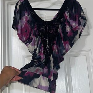 Wet Seal Black and Pink Floral Blouse